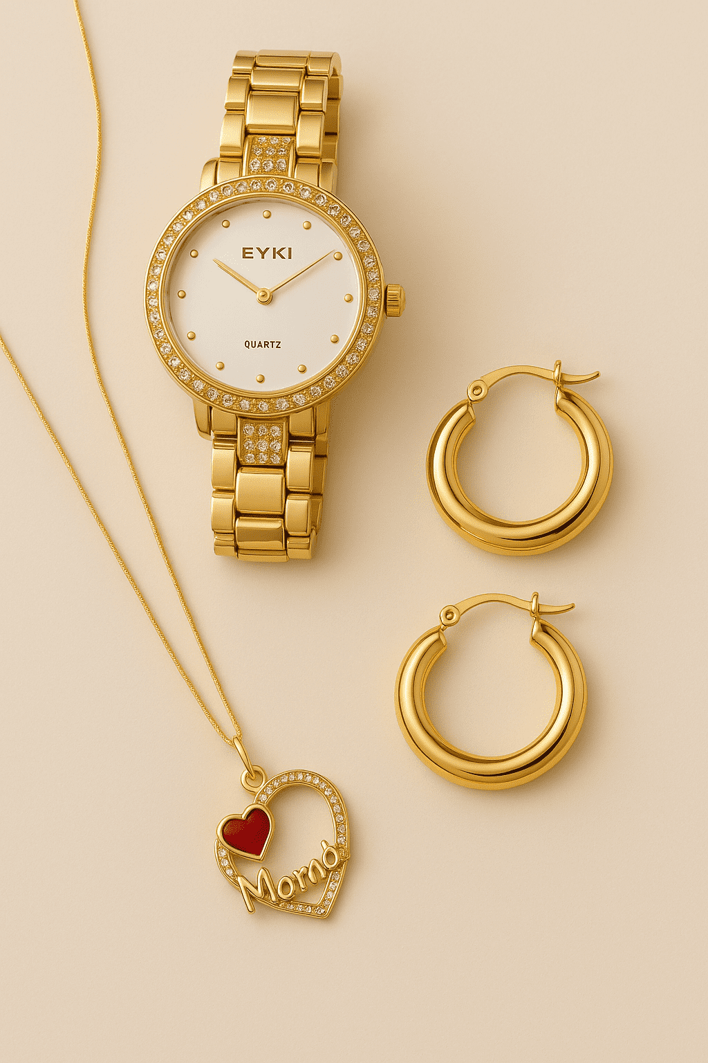 SET DIA DE LA MADRE: RELOJ + ARETES DE LUJO + COLLAR CON DISEÑO DE CORAZON